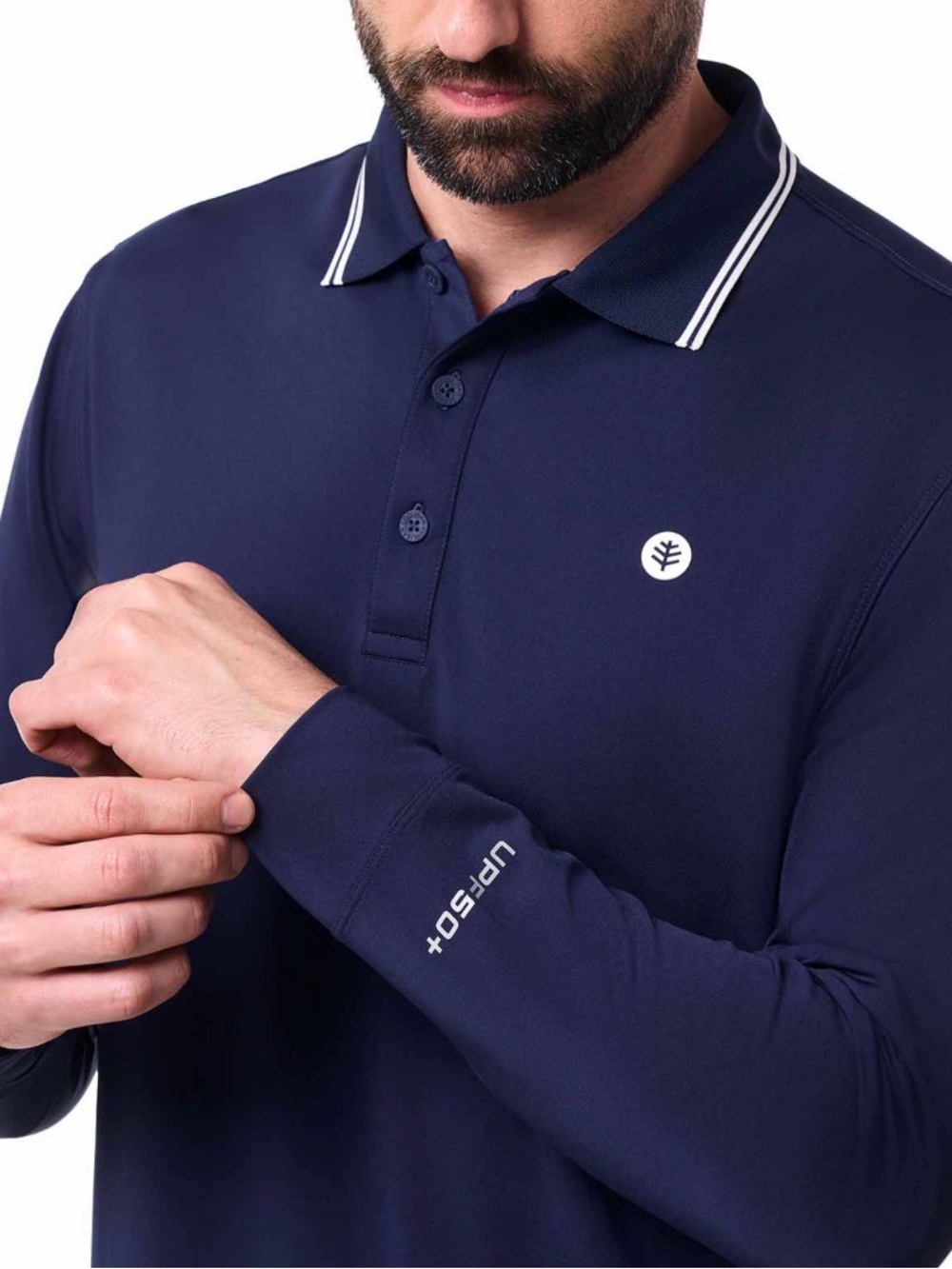 Coolibar Erodym Long Sleeve Golf Polo Shirt Men XL Navy UPF 50 Performance Sport